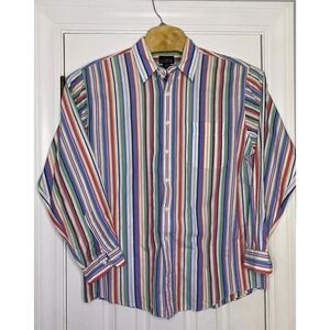 J Crew Mens Cotton Oarsmen Button Front Shirt Multicolor Stripes Large-‎ Read